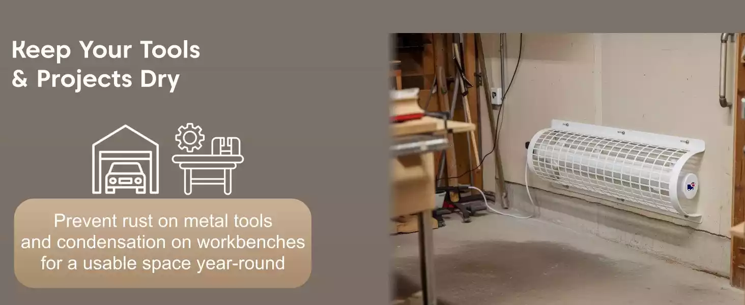 Morris 4ft tube heater with thermostat and guard set for the garage